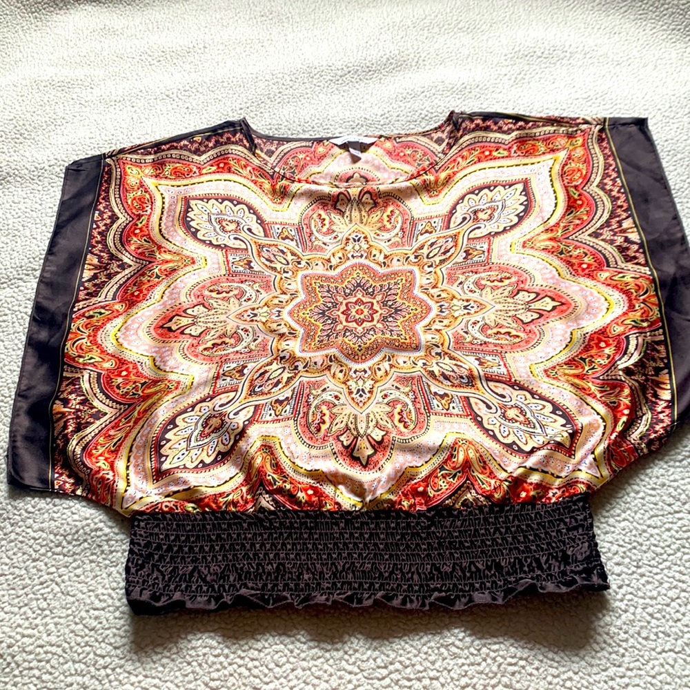 Satin Butterfly Blouse Brown Size S